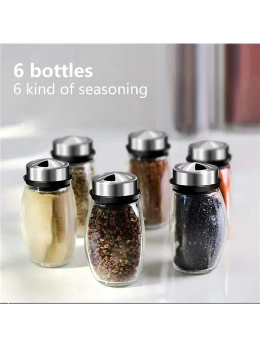 revolving spice rack organizer with 6 glass jars rotating kitchen countertop hol